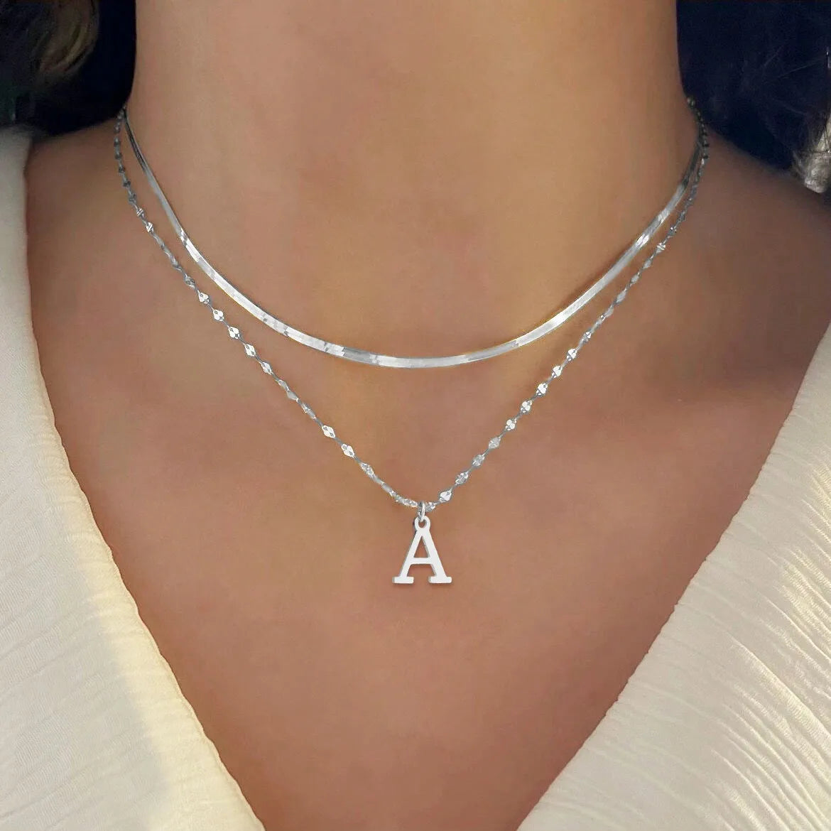 Veluna Initial Halsketten Set – Elegante Damenkette mit Buchstaben Anhänger