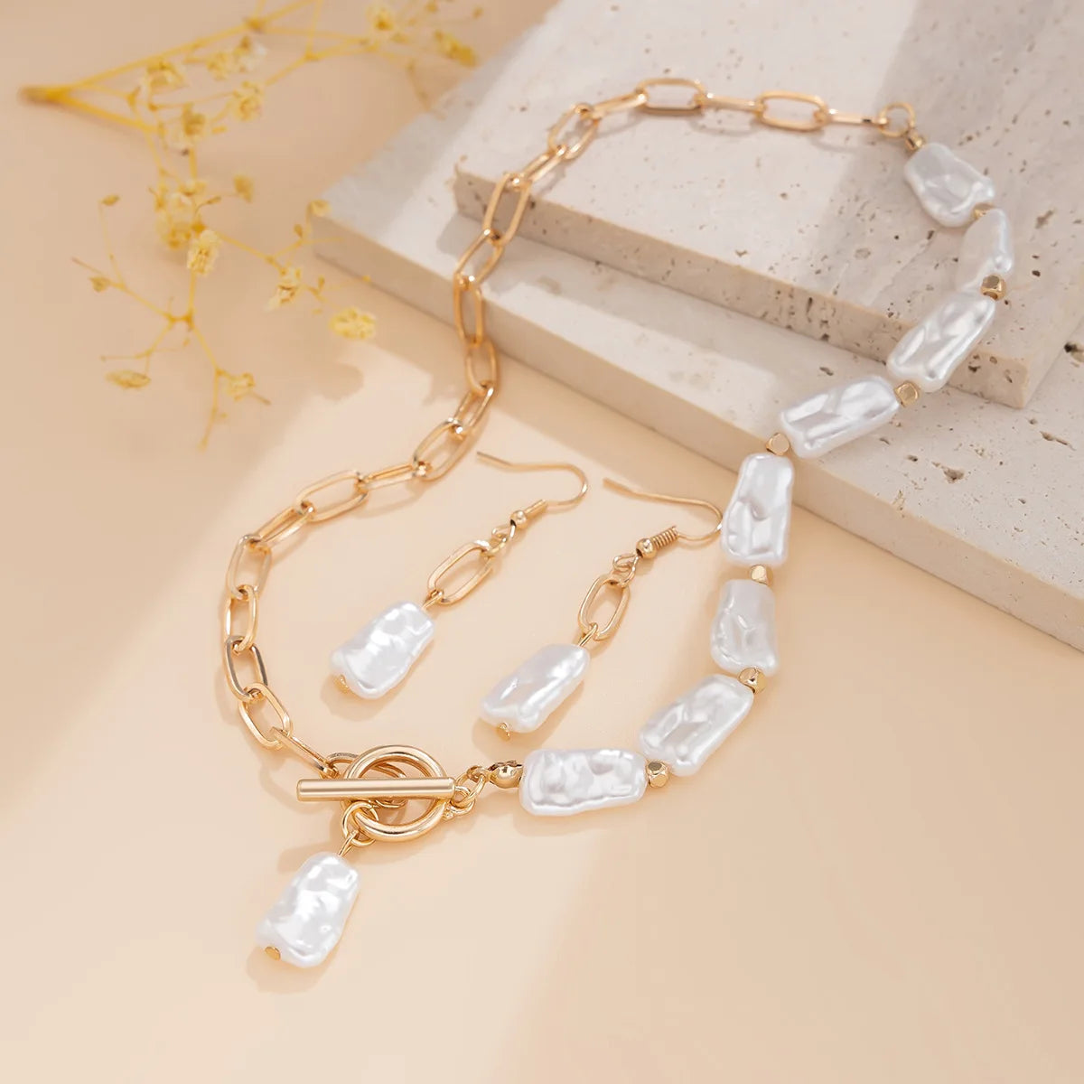 Boho Pearl Jewelry Set – Halskette, Ohrringe & Armband