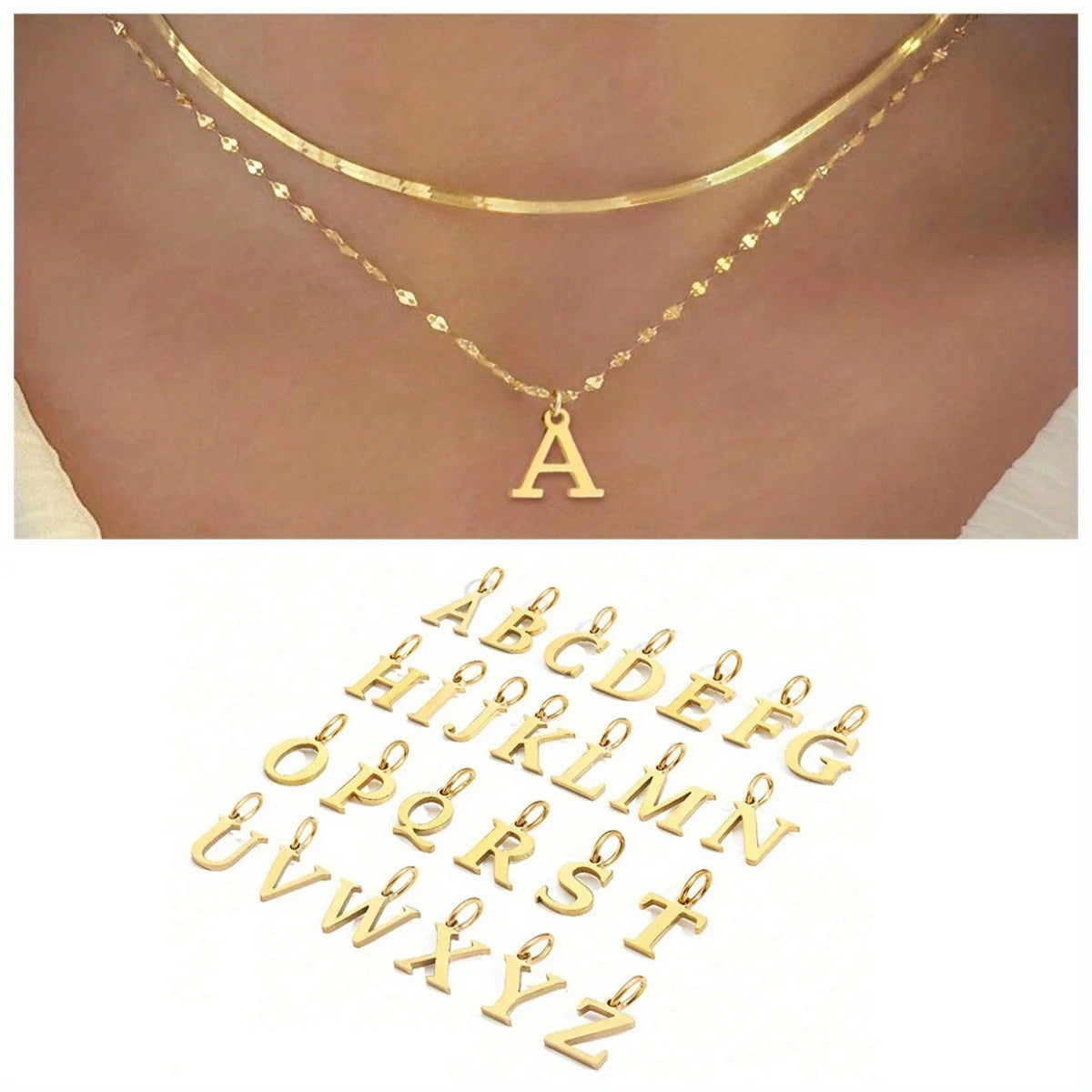 Veluna Initial Halsketten Set – Elegante Damenkette mit Buchstaben Anhänger