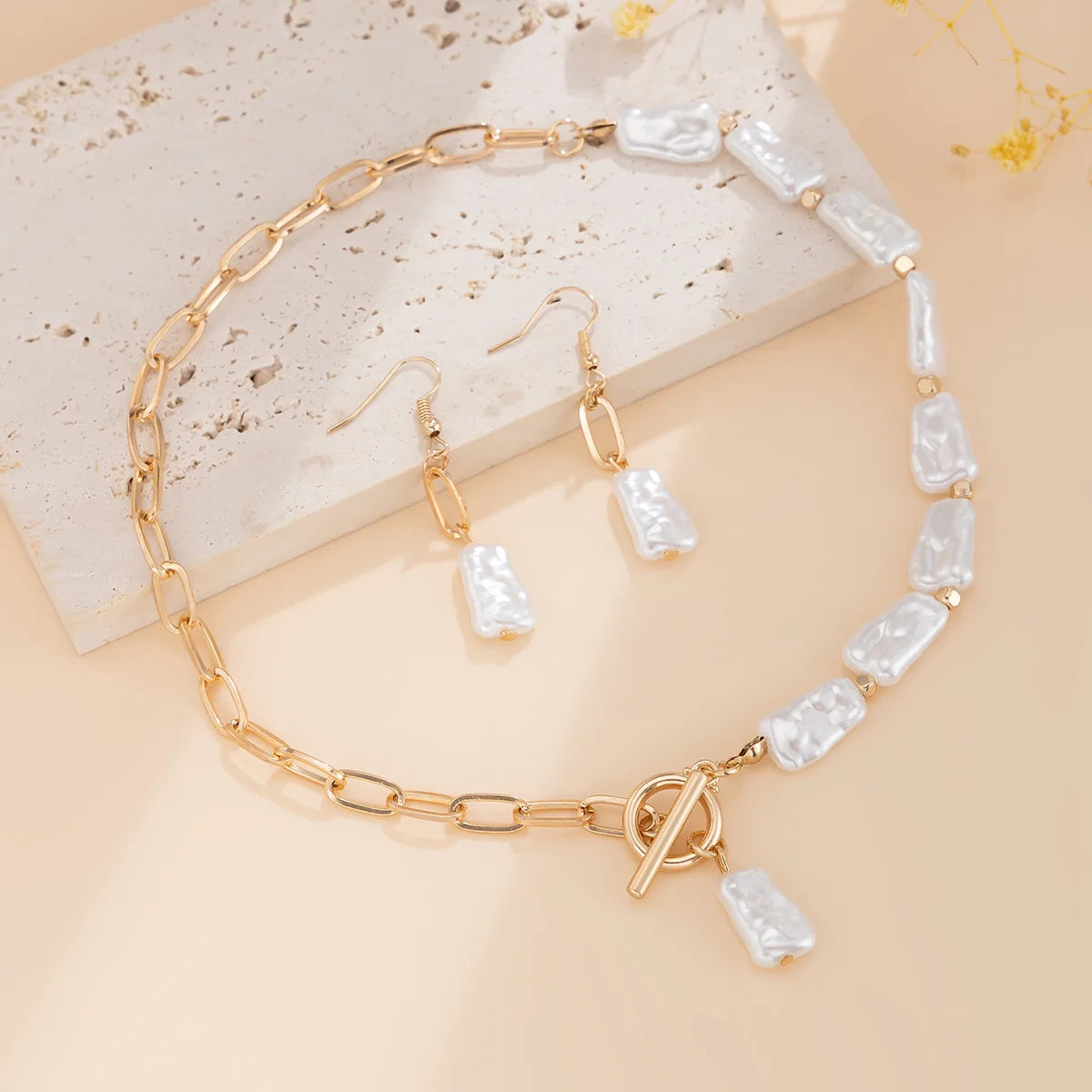 Boho Pearl Jewelry Set – Halskette, Ohrringe & Armband