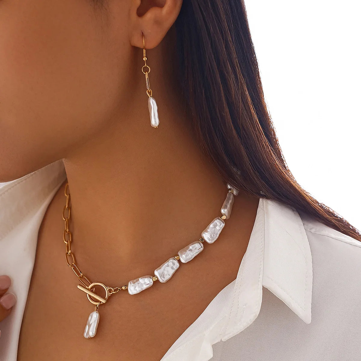 Boho Pearl Jewelry Set – Halskette, Ohrringe & Armband